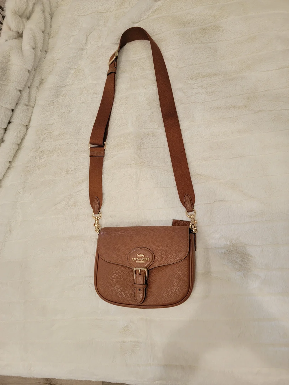 Coach Tan Pebbled Leather Crossbody with Gold Hardware